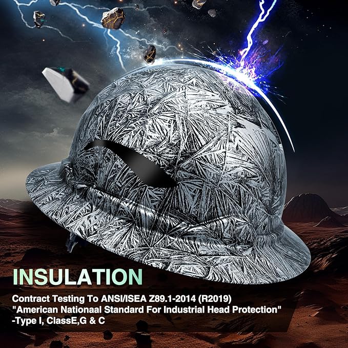 Full Brim Hard Hats ANSI/ISEA Z89.1 Type I Class E Certified 6-Point Suspension Lightweight Vented Adjustable Safety Helmet for Construction Industrial