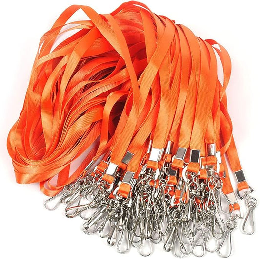 Orange Lanyards 100 Pcs Lanyard for Id Badges Flat Lanyard with Badge Clip with J-Hook (Orange)