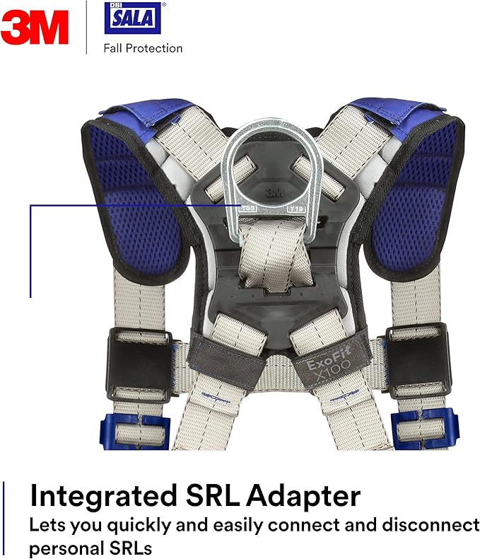 3M DBI-SALA ExoFit X100 Comfort Vest Safety Harness Fall Protection, OSHA, ANSI, General Purpose, 1 D-Ring Connection, Quick Connect Leg and Chest Buckles, Zinc Plated Steel, 1401022, Large