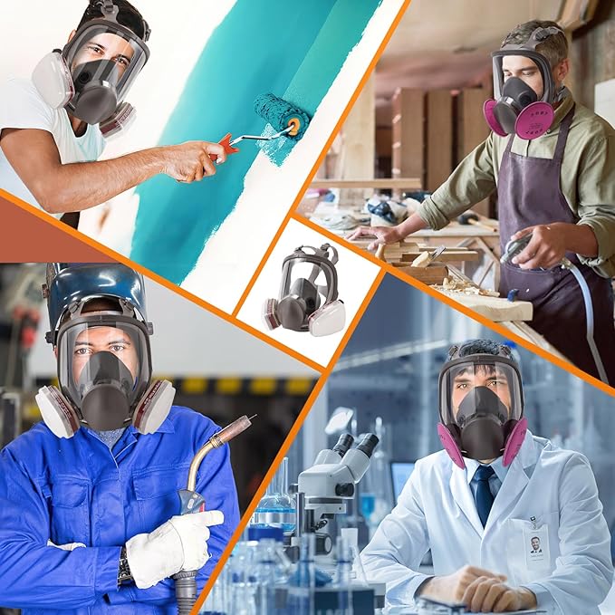 Full Face Respirator Mask,Reusable Anti-fog Full Face Cover, Organic Vapor Gas Mask with Activated Carbon Filters Against Dust Chemicals for Painting, Polishing, Welding, Sanding & Cutting