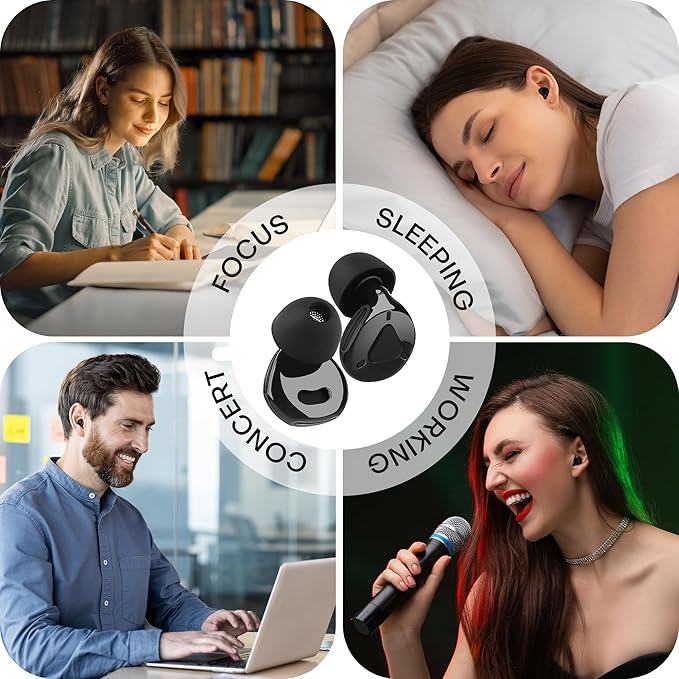 Ear Plugs for Sleeping Noise Cancelling, Adjustable Passive Earplugs for Concerts & Festivals,Reusable Hearing Protection for Sleep,Work,Focus,Travel,2025 New Structure,Black