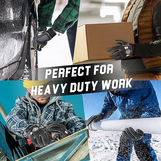 HANDLANDY Winter Water Resistant Work Gloves for Men, Insulated Heavy Duty Impact Glove for Cold Weather (Black-insulated, X-Large)