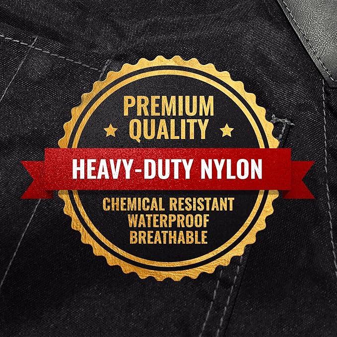 Under NY Sky Cross-Back Barber Black Apron – Heavy-Duty Nylon, Water and Chemical Resistant, Zipped Pockets, No-Tie, Split-Leg – Adjustable for Men, Women – Pro Hair Stylist, Salon, Colorist, Artist