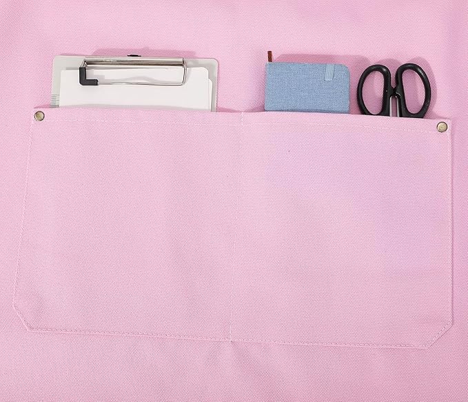 AFUN Chef Aprons for Men Women with Large Pockets, Cotton Canvas Cross Back Heavy Duty Adjustable Work Apron, Size M to XXL (Lightpink)