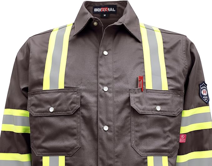 BOCOMAL FR Shirts High Visibility/Hi Vis Flame Resistant/Fire Retardant Shirt 7.5oz Men's Reflective Shirts