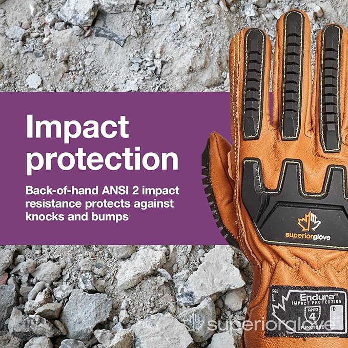 Superior Glove Endura Impact and Water Resistant Leather Work Gloves for Hand Safety Protection - 378GKVSB 2X-Large (Pack of 1 Pair)