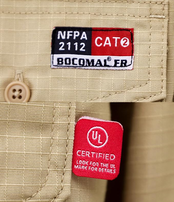BOCOMAL FR Shirts 6oz Ripstop Durable Rugged Zipper Pocket Water Repellent Finish Fire Resistant Shirt-CAT2