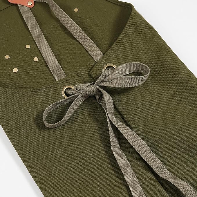 Chef Aprons for Men Canvas Apron with Large Pockets and Adjustable Neck Strap for Cooking, BBQ, Gardening