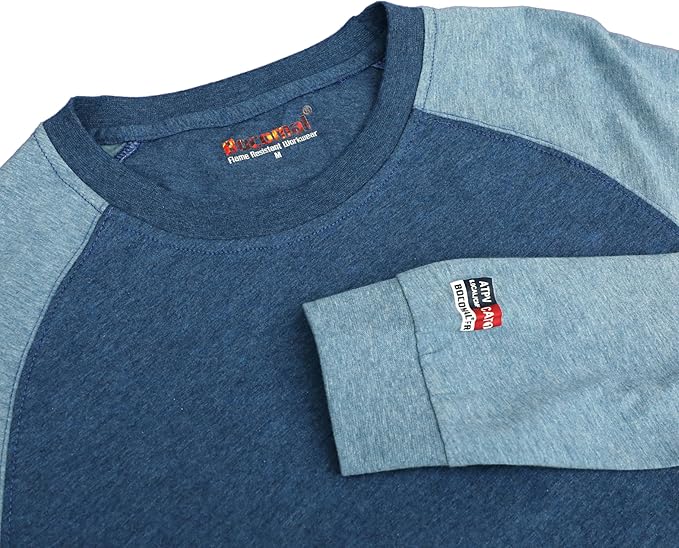 BOCOMAL FR Shirts Two-Tone Crew for Summer 4oz EX Lightweight Flame Resistant Long Sleeve Work T-Shirt Base Layer
