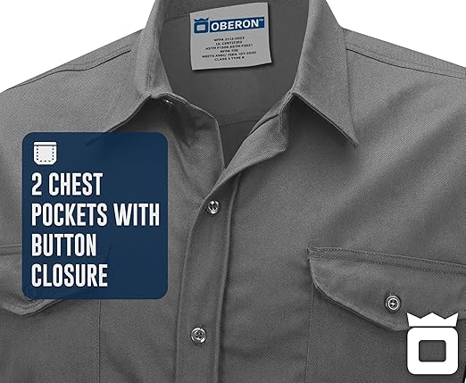 Oberon FR Arc Rated Button-Up Safety Shirt For Men - Flame Resistant Cotton - 10 Cal - Class 3 - Gray