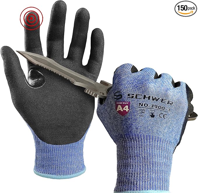 Schwer AIR-SKIN Cut Resistant Gloves AR3900 with Extreme Lightweight & Thin, Level 5 Wire Metal Gloves for Refined Work, Touch-screen, Fiberglass-free, 3D-Comfort Fit, Breathable, 150 Pairs, M