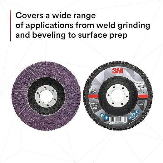 3M Flap Disc 769F, Type 27, 40+, 4-1/2 in x 7/8 in, High Performance Abrasive, Ceramic Precision-Shaped Grain Grinding and Finishing Disc, Carbon Steel, Stainless Steel