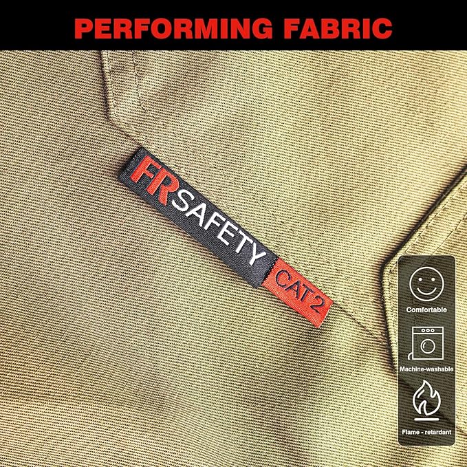 FR Shirt 7oz Fire Resistant Shirts Men's,CAT2 Welding Shirt 100% Cotton Flame Resistant Shirts Khaki (3X-Large)