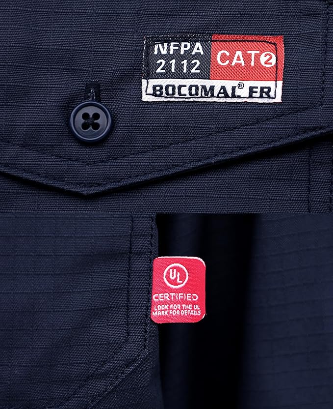 BOCOMAL FR Shirts 6oz Ripstop Durable Rugged Zipper Pocket Water Repellent Finish Fire Resistant Shirt-CAT2