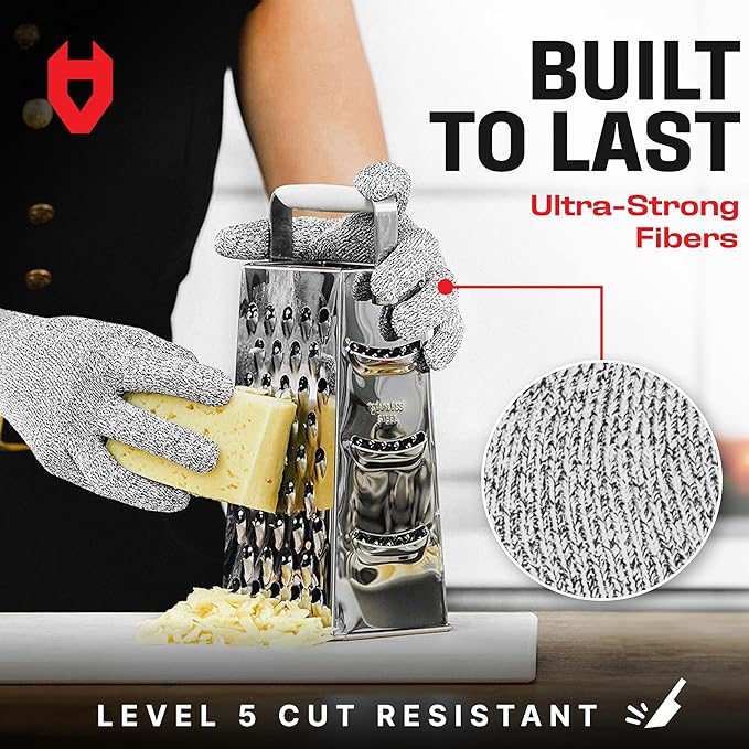 NoCry Premium Cut Resistant Gloves Food Grade — Level 5 Protection; Ambidextrous; Machine Washable; Superior Comfort and Dexterity; Lightweight; Complimentary eBook (3-pack)