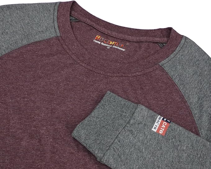 BOCOMAL FR Shirts Two-Tone Crew for Summer 4oz EX Lightweight Flame Resistant Long Sleeve Work T-Shirt Base Layer