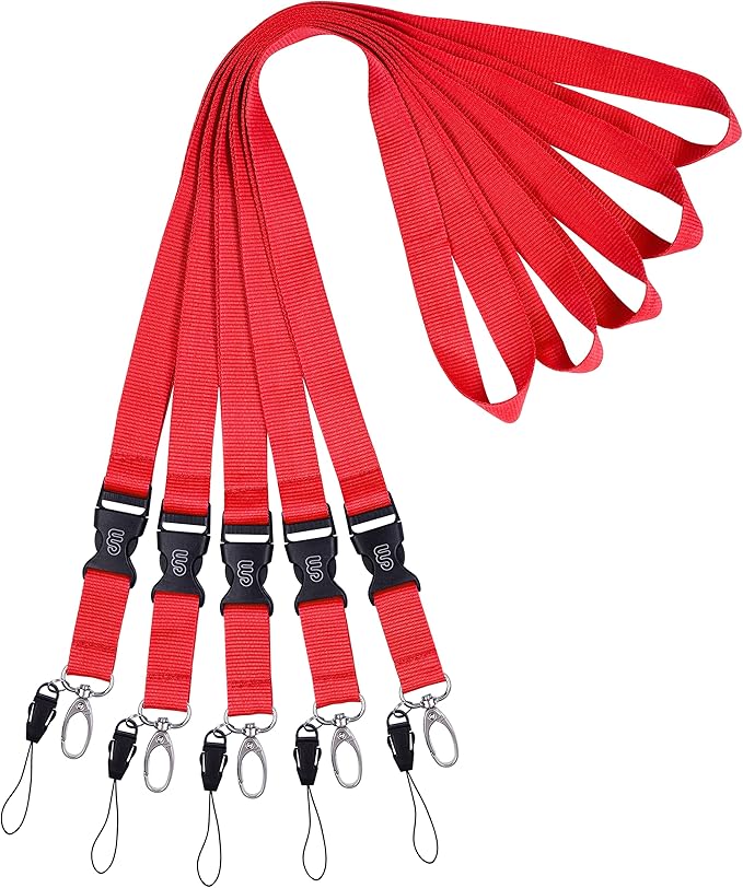Wisdompro Office Lanyard, 5pcs 23 inch Polyester Neck Strap with Oval Clasp and Detachable Buckle for iPod, Phones, Camera, USB, Key, Keychain, ID Name Tag Badge Holder - Watermelon Red