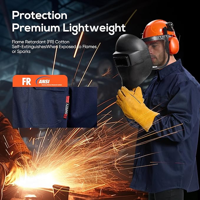 SRsafety Hi Vis FR Work Shirts,7.0oz Long Sleeve Flame Resistant Shirts for Men,100% Cotton High Visibility Fire Shirt