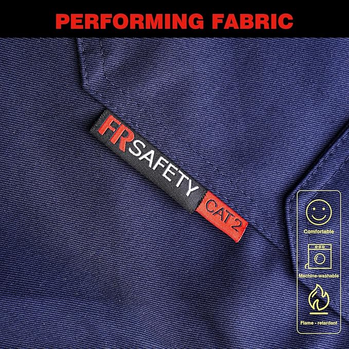 FR Shirt 7oz Fire Resistant Shirts Men's,CAT2 Welding Shirt 100% Cotton Flame Resistant Shirts Navy (2X-Large)