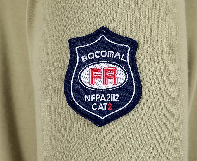 BOCOMAL FR Shirts Henley 7oz Midweight Fire Resistant Clothing NFPA2112 CAT2 Men's Flame Retardant Work Shirt
