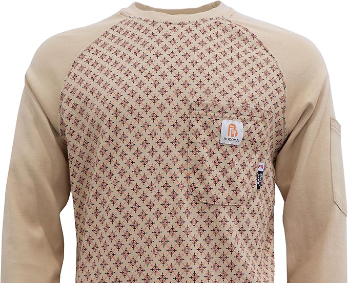 BOCOMAL FR Shirts Crewneck 7oz Midweight Flame Resistant Clothing NFPA2112 CAT2 Men's Fire Retardant Work Shirt