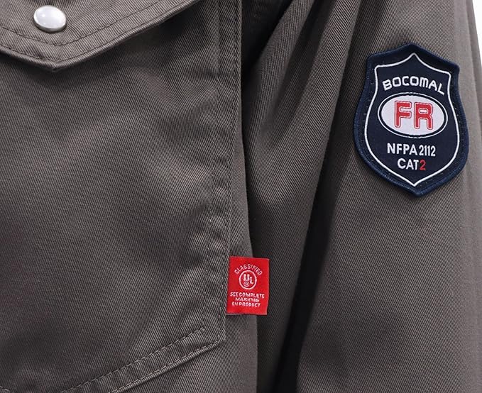BOCOMAL FR Shirts Flame Resistant 100% C NFPA2112 7.5oz Men's Fire Retardant Welding Shirt