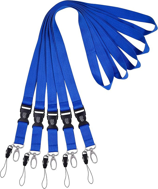 Wisdompro Office Lanyard, 5pcs 23 inch Polyester Neck Strap with Oval Clasp and Detachable Buckle for Phones, Camera, USB, Key, Keychain, ID Name Tag Badge Holder - Blue