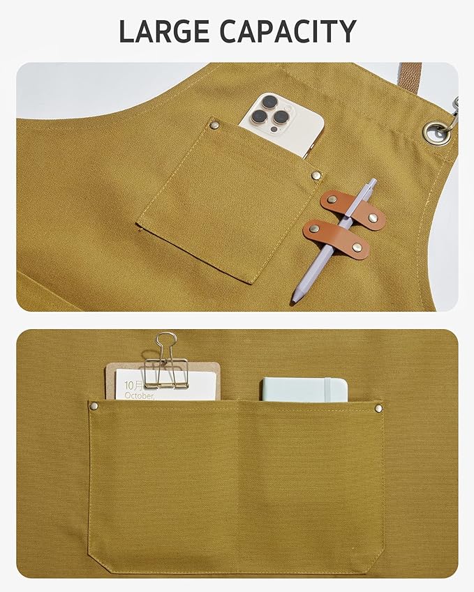 Syntus Chef Apron for Men Women with Pockets, Cotton Canvas Adjustable Work Apron Heavy Duty