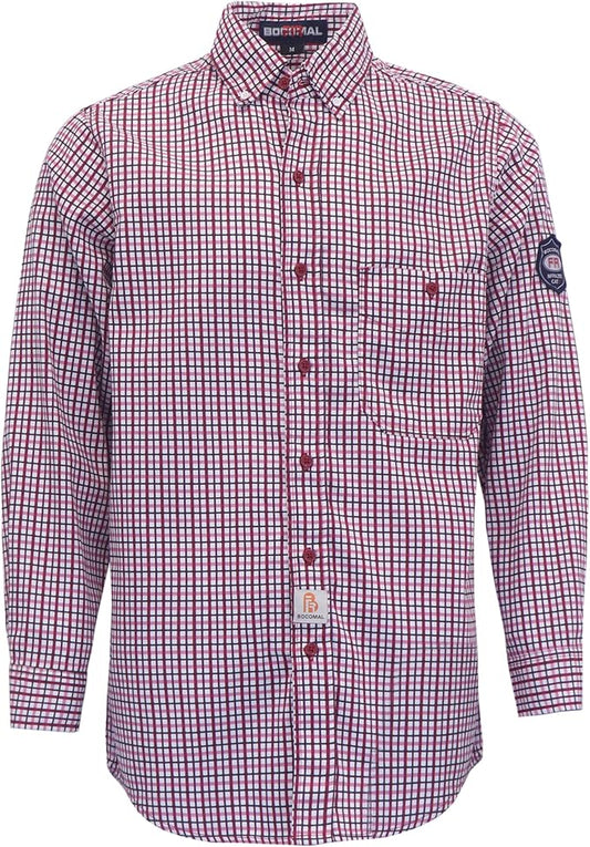 BOCOMAL FR Shirts Flame Resistant NFPA2112/CAT2 6.5oz Light Weight Printed Fire Retardant Plaid Shirt