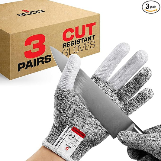 NoCry Cut Resistant Work Gloves for Women and Men, with Reinforced Fingers; Comfortable, 100% Food Grade Kitchen Cooking Hand Protection; Ambidextrous Safety Gear for Cutting;Level 5 Protection 3-pack