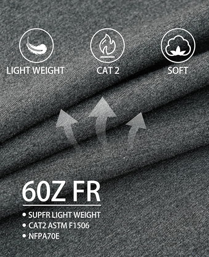 TICOMELA FR Shirts for Men Heather Series 6oz Flame Resistant T Shirt NFPA2112 CAT2 Fire Retardant Henley Shirts