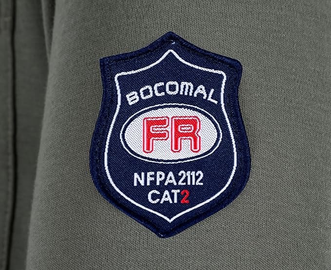 BOCOMAL FR Shirts Crewneck 7oz Midweight Flame Resistant Clothing NFPA2112 CAT2 Men's Fire Retardant Work Shirt