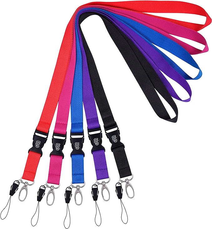 Wisdompro Office Lanyard, 5 Pack 23 inch Quick Release Neck Lanyard Strap with Detachable Buckle, Oval Clasp, String Loop for ID Badges, Keys, Keychains, USB Flash Drives, Phones - 5 Assorted Colors