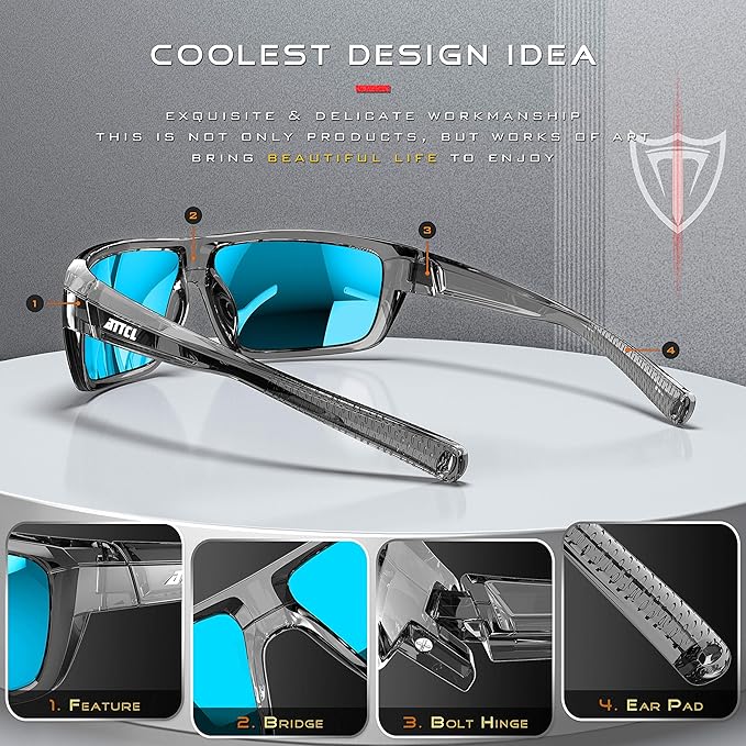 ATTCL Polarized Wrap Fishing Sunglasses Men - Driving Sports Glasses UV Protection