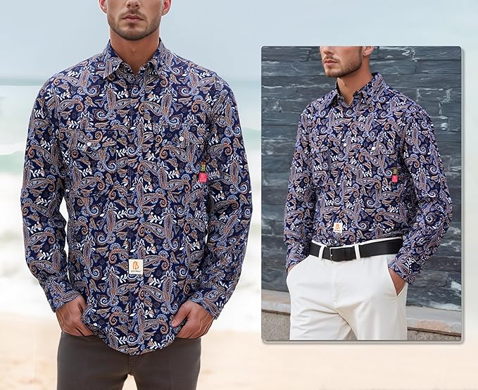 BOCOMAL FR Shirts Printed Paisley/Hawaii Lightweight Pearl Snaps/Button Down Flame Resistant NFPA2112 CAT2 Work Shirt