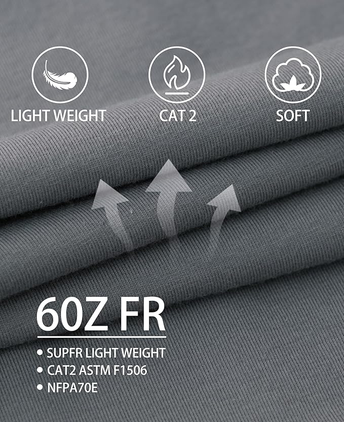 TICOMELA FR Shirts for Men Heather Series 6oz Flame Resistant T Shirt NFPA2112 CAT2 Fire Retardant Henley Shirts