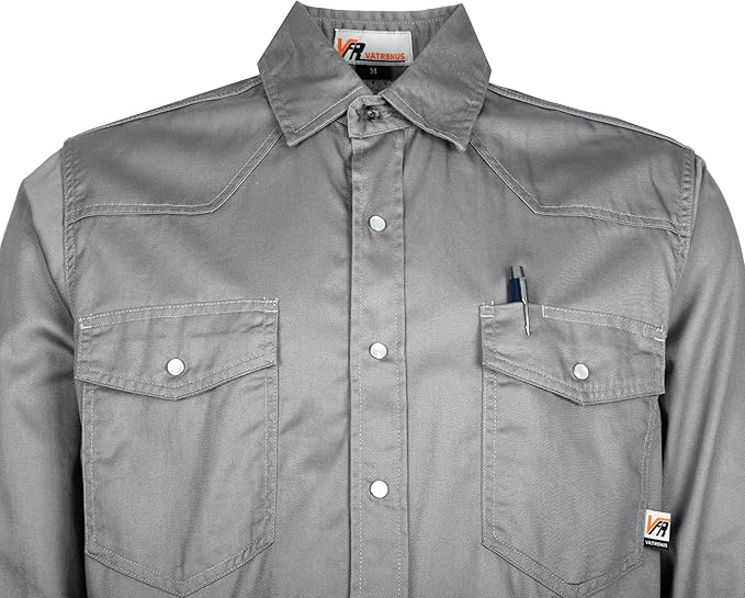 VATRENUS FR Shirts for Summer Pearl Snaps Breathable Vented Mesh Back and Underarm Lightweight Flame Resistant Welding Shirt