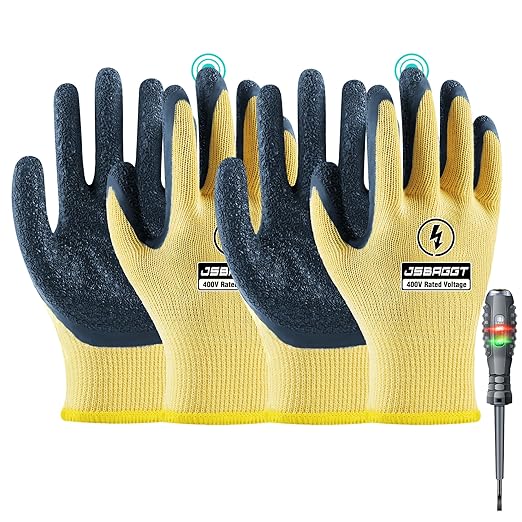 Insulated Electrician Gloves 400V High Voltage Resistant, Flame Retardant & Rubber Non-Slip Grip for Electrical Work (Yellow, 2PCS)