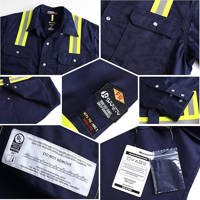 JKSafety 7oz FR Shirts for Men Women NFPA 70E 2112 ARC 2 Fire Resistant Welding Shirts FRC Long Sleeve Safety Workwear