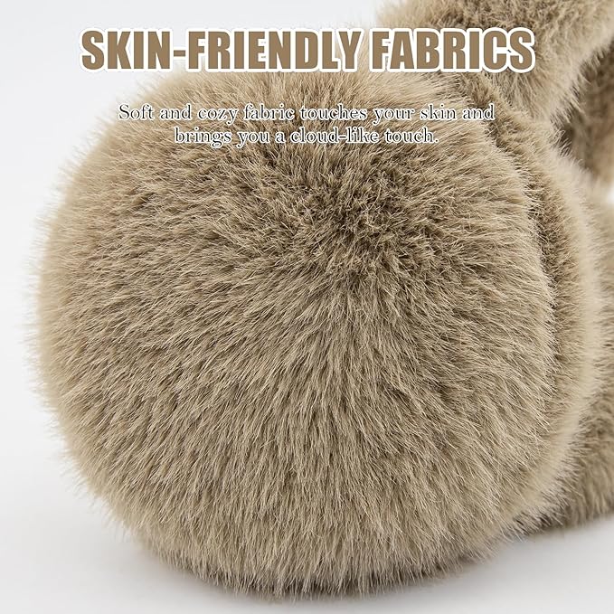 Winter Ear Muffs for Women Girls Faux Fur Cute White Earmuffs Fluffy Ear Warmers Foldable Ear Covers Outdoor