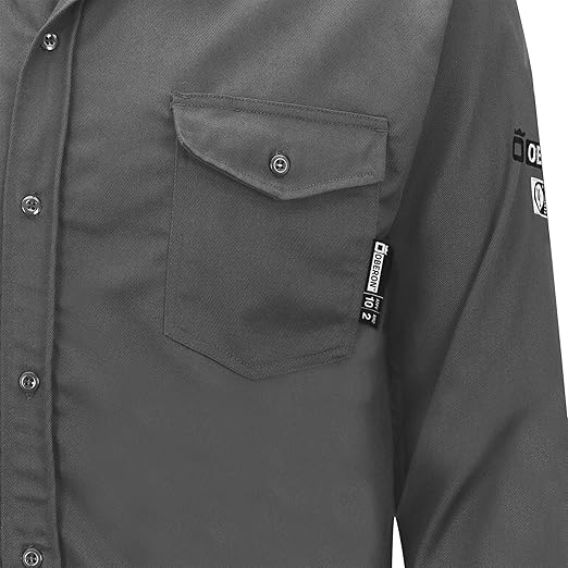 Oberon FR Arc Rated Button-Up Safety Shirt For Men - Flame Resistant Cotton - 10 Cal - Class 3 - Gray