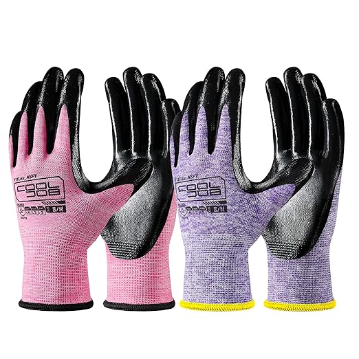 COOLJOB 20 Pairs Nitrile Dipped Rubber Coated Safety Work Gloves with Grip, Non-slip Bulk Gardening Roofing Gloves for Ladies Women, Oil-resistant Gear for Package Handler, Warehouse Worker, Small