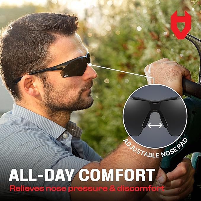 NoCry Anti-Fog Safety Sunglasses for Men with Scratch Resistant Lenses — Tinted Safety Glasses with 100% UV Protection — ANSI Z87.1 Work Sunglasses for Men with Adjustable Temples & Nose Pad (10 pack)