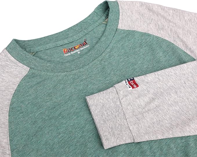 BOCOMAL FR Shirts Two-Tone Crew for Summer 4oz EX Lightweight Flame Resistant Long Sleeve Work T-Shirt Base Layer
