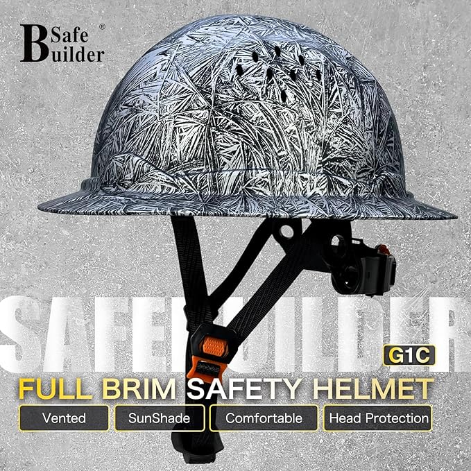SBD-G1C Construction Full Brim Safety Helmet HDPE Hard Hat Vented Hardhats Sunshade Carbon Fiber Pattern Industrial Work Certified ANSI/ISEA Z89.1
