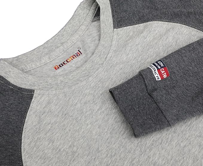 BOCOMAL FR Shirts Two-Tone Crew for Summer 4oz EX Lightweight Flame Resistant Long Sleeve Work T-Shirt Base Layer