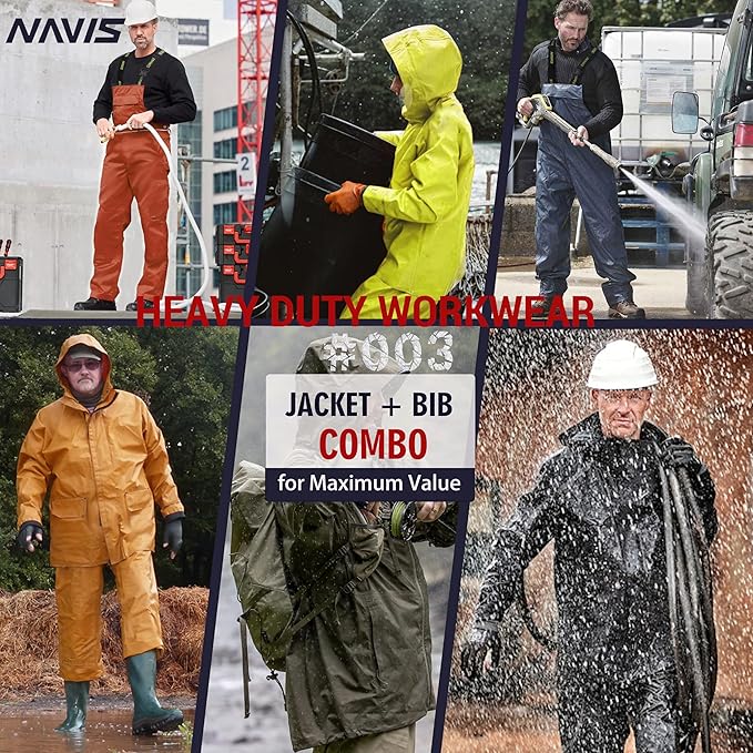 Men's Workwear PRO Rain Suit - Waterproof Jacket and Bib Pants 3-piece Set for Ultimate Safety and Comfort