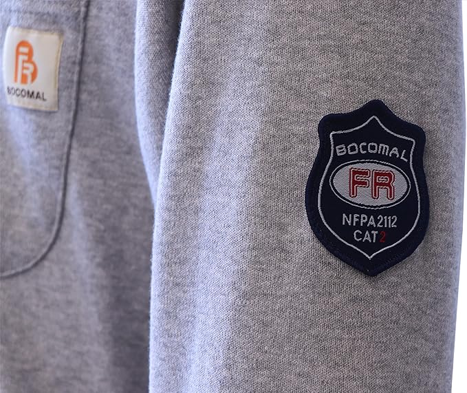 BOCOMAL FR Shirts Crewneck 7oz Midweight Flame Resistant Clothing NFPA2112 CAT2 Men's Fire Retardant Work Shirt