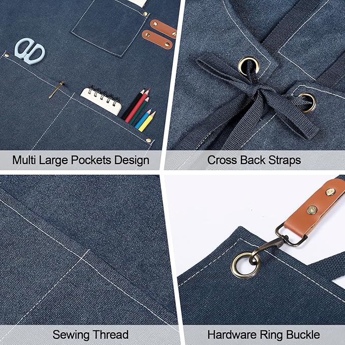4PCS Chef Aprons - Waterdrop Resistant Cotton Canvas Cross Back Adjustable Aprons for Men and Women