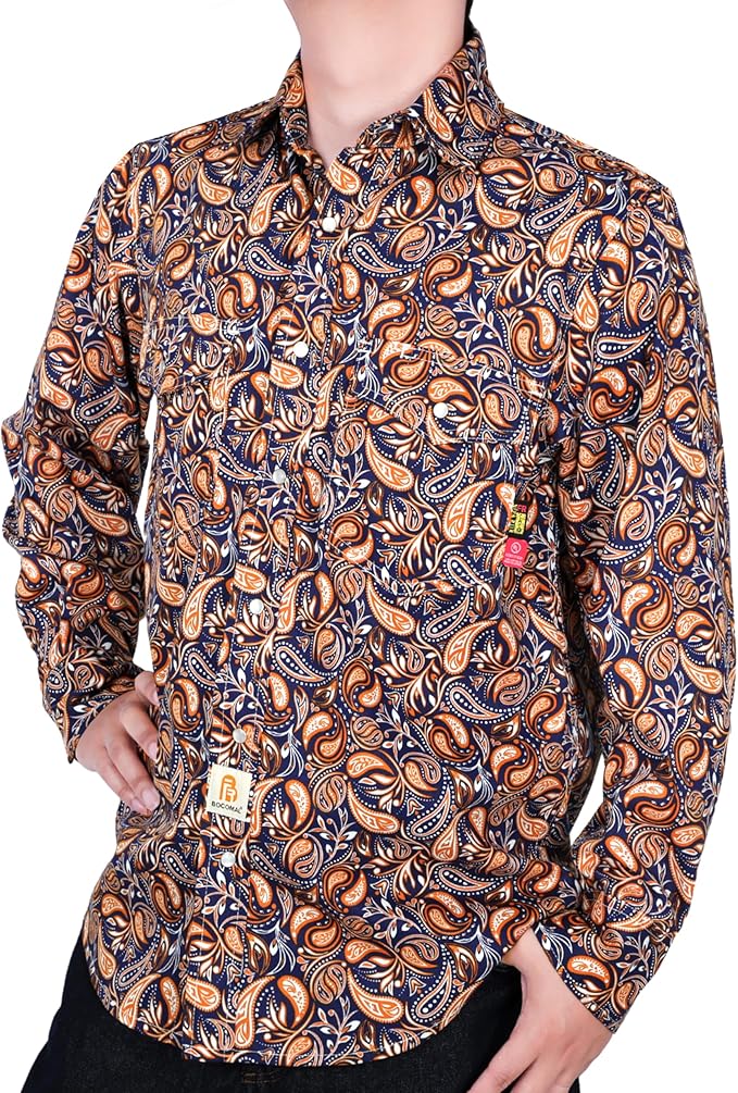 BOCOMAL FR Shirts Printed Paisley/Hawaii Lightweight Pearl Snaps/Button Down Flame Resistant NFPA2112 CAT2 Work Shirt